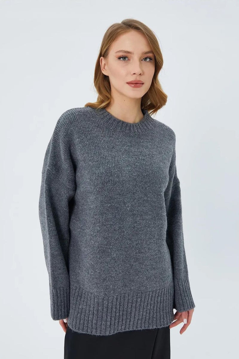 Mixray Oversized Ribbed Knit Sweater with Crew Neck - Image 4