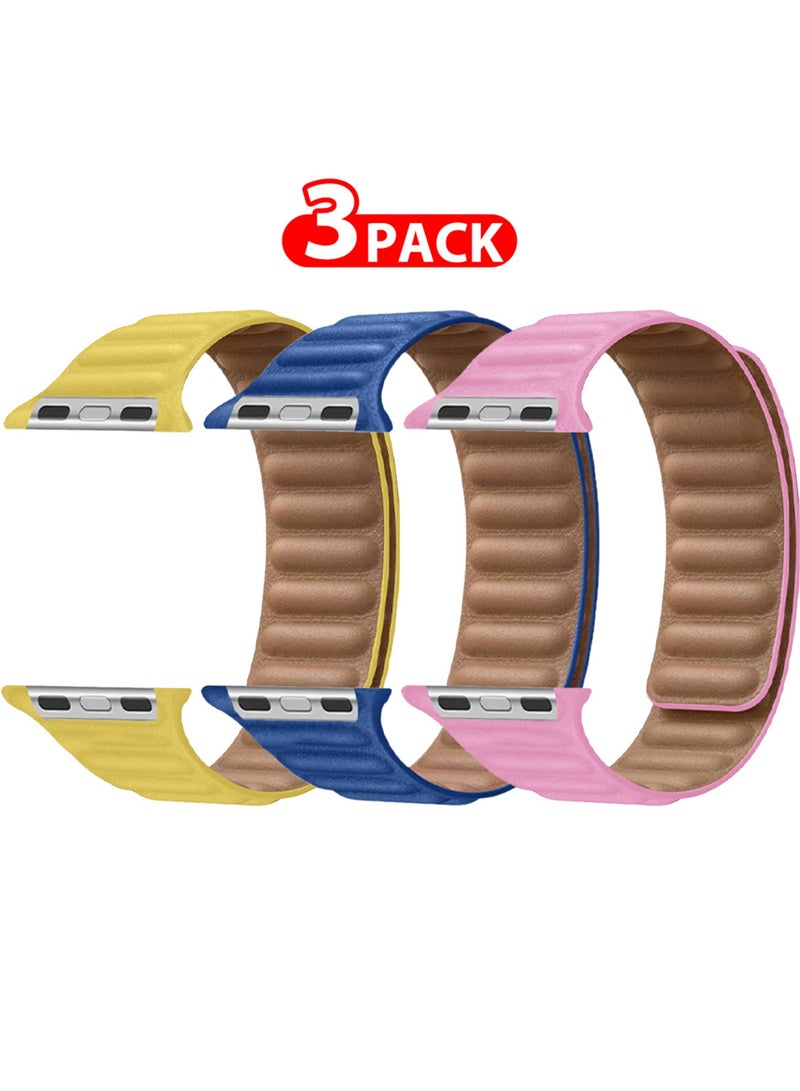 CATANES 3 Packs Replacement Band for Apple Watch Band 38mm 40mm 41mm (42mm Series 10) – Leather Link Strap Magnetic Loop Adjustable Bracelet - Image 2