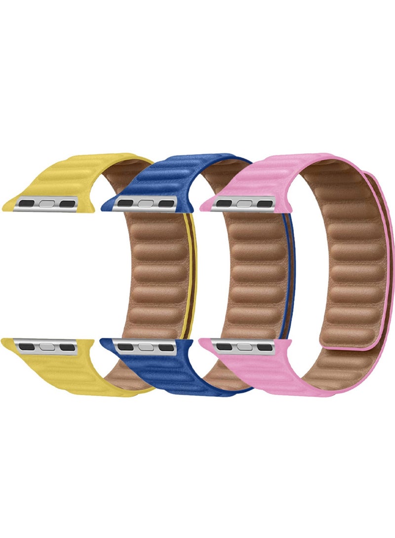 CATANES 3 Packs Replacement Band for Apple Watch Band 38mm 40mm 41mm (42mm Series 10) – Leather Link Strap Magnetic Loop Adjustable Bracelet - Image 1