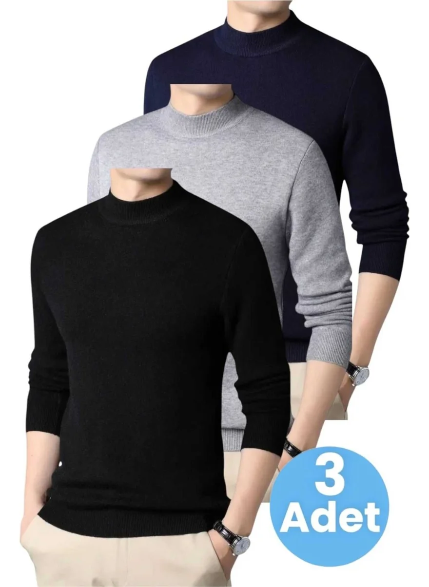 Tezzgelsin 3-Pack Men's Non-Pilling Half Turtleneck Knitwear Sweater Half Turtleneck Knitwear Sweater