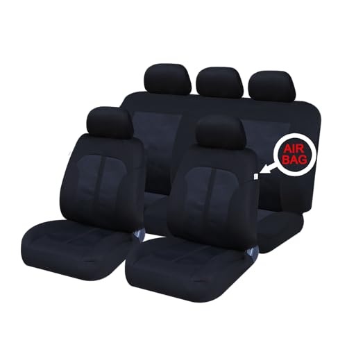 SAKURA Car Seat and Headrest Covers - 'Kensington' Full Set in Black with Contrasting Inserts - Universal Easy Fit - Image 1