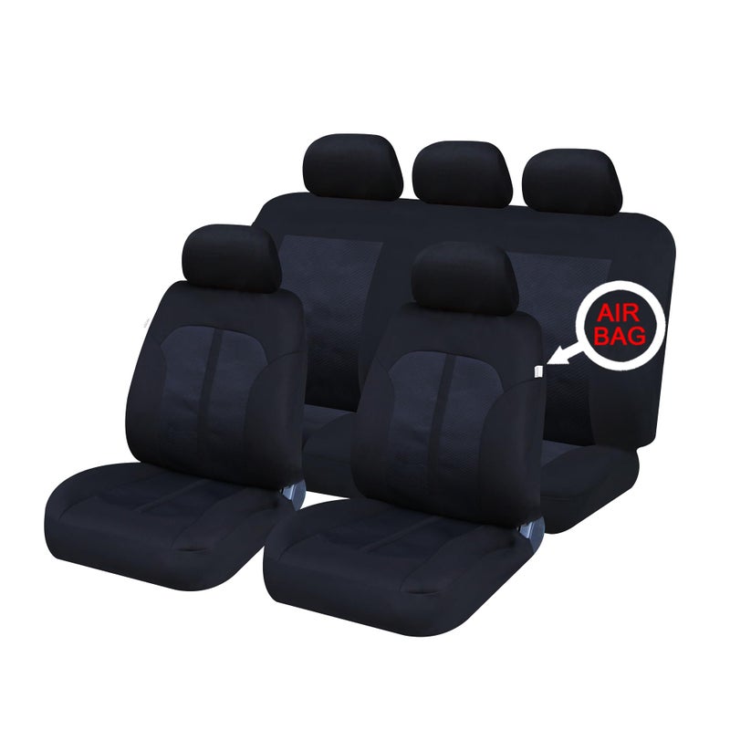 SAKURA Car Seat and Headrest Covers - 'Kensington' Full Set in Black with Contrasting Inserts - Universal Easy Fit - Image 4