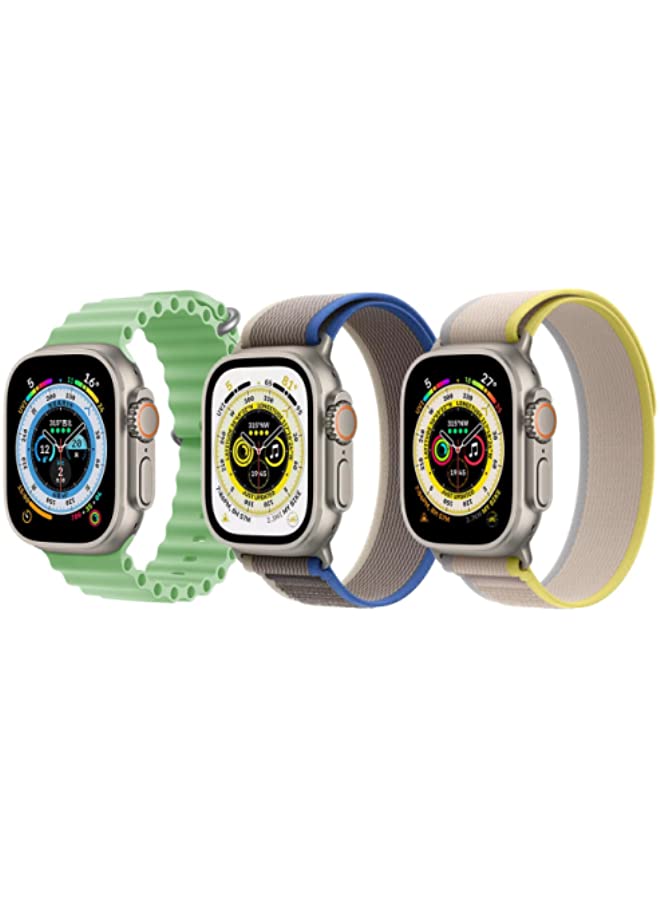 IAF Silicone Ocean Band Strap for Apple Watch Ultra 8 49mm Set of 3, Mint Green, Blue/Grey, Yellow/Beige