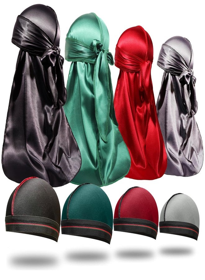 ForceWave 8PCS Silky Durag Men Wave Cap Long Tail Do rag for 360 Wave Dew Rag Packs - Image 1