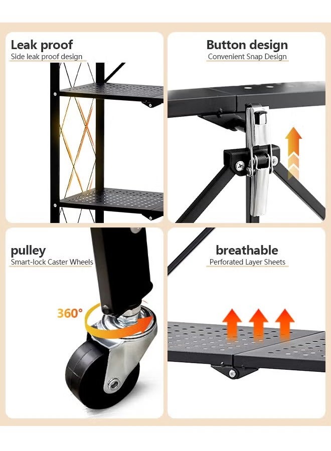 5-Tier Foldable Metal Shelves with Wheels (No Assembly) | Large-Capacity Heavy-Duty Cart for Garage, Kitchen & Basement Black  - Image 5