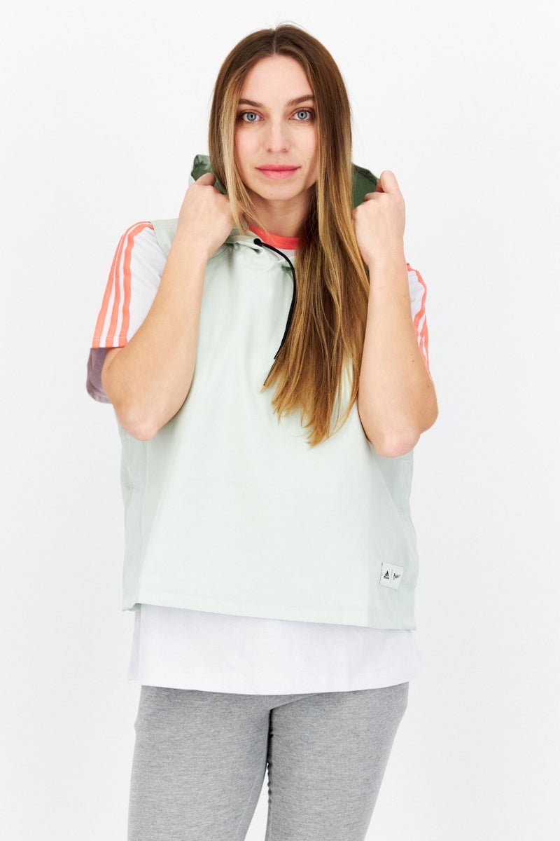 Adidas أديداس × بارلي ملابس رياضية نسائية بتصميم بدون أكمام مع غطاء رأس، أخضر فاتح - Image 1