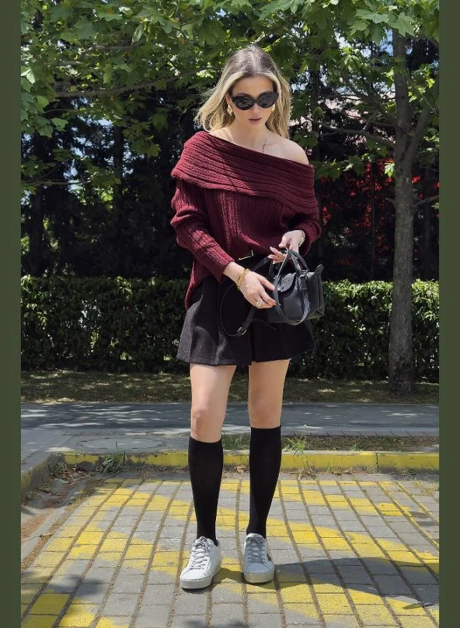 ليلا كنزة نسائية بياقة مادونا من ليلا مقاس كبير