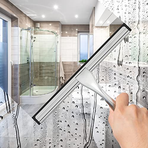 Docrok All-Purpose Stainless Steel Shower Squeegee for Shower Doors with 2 Adhesive Hooks, Bathroom Cleaner Tool Household Window Mirror Squeegee for Home Cleaning, Glass Door, Tile Wall, Car, 12 Inch Silver - Image 3