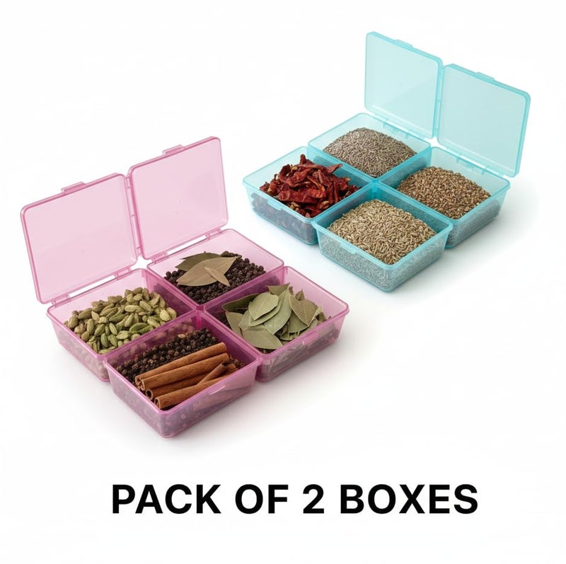 c s m C.S.M CSM Plastic Compartment Storage Box with Individual Lids, Four Compartments, Rectangular, Multicolor, Pack of Two - Image 5
