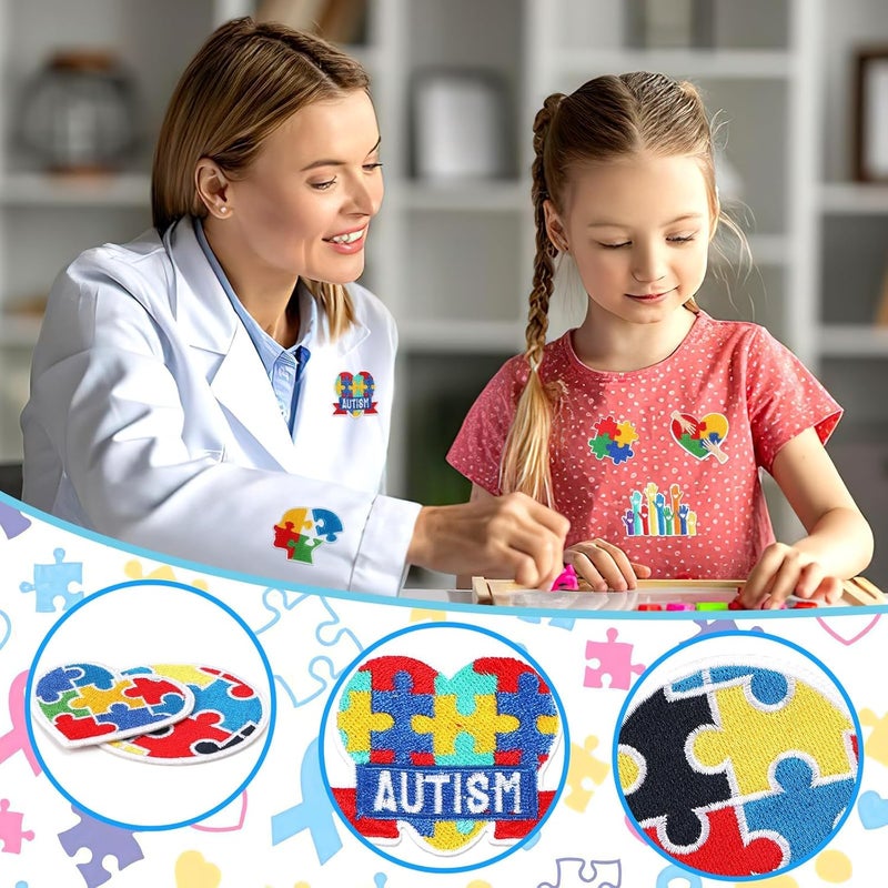 Augsun 36pcs Autism Awareness Iron on Patches Autism Awareness Ribbon Embroidered Sew Applique Repair Patch Support Campaign Charity Event DIY Crafts for Clothing Dress Backpack Hat Decorations ﻿ - Image 4