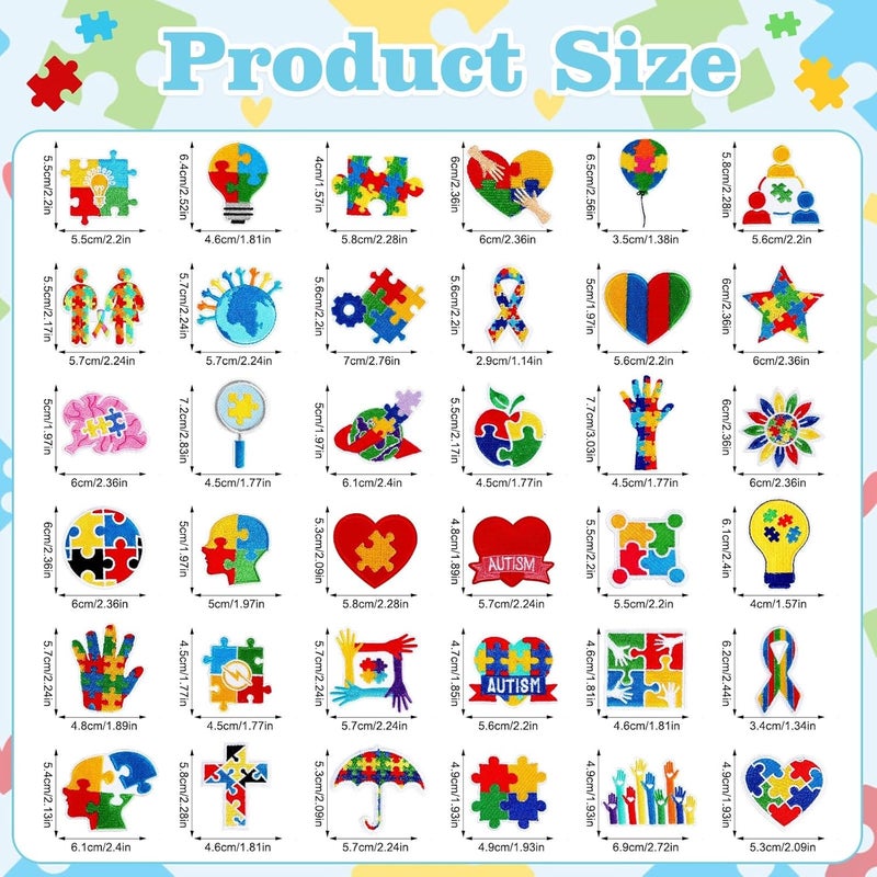 Augsun 36pcs Autism Awareness Iron on Patches Autism Awareness Ribbon Embroidered Sew Applique Repair Patch Support Campaign Charity Event DIY Crafts for Clothing Dress Backpack Hat Decorations ﻿ - Image 2