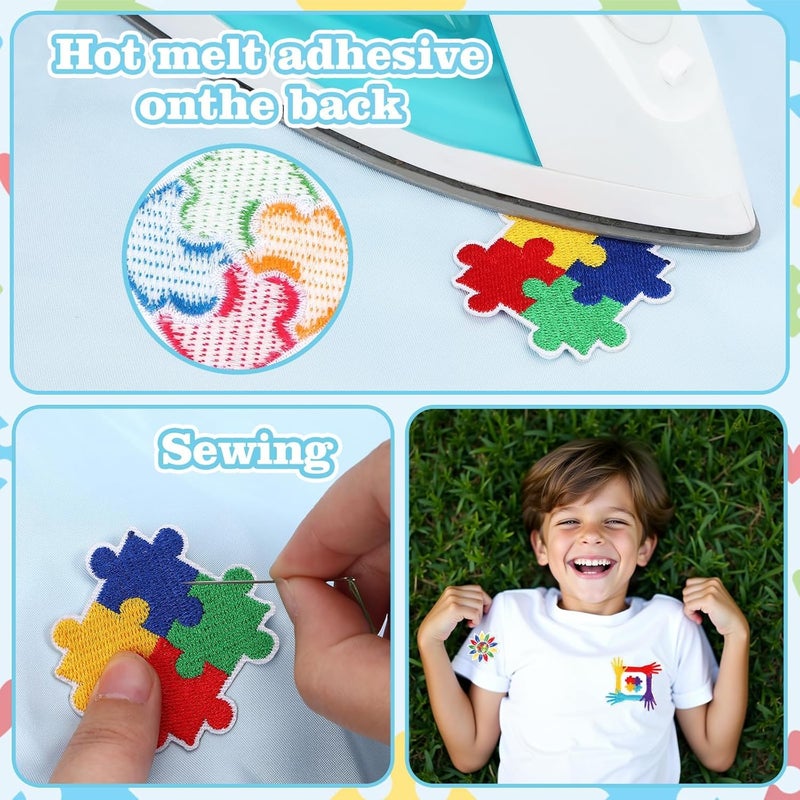 Augsun 36pcs Autism Awareness Iron on Patches Autism Awareness Ribbon Embroidered Sew Applique Repair Patch Support Campaign Charity Event DIY Crafts for Clothing Dress Backpack Hat Decorations ﻿ - Image 3