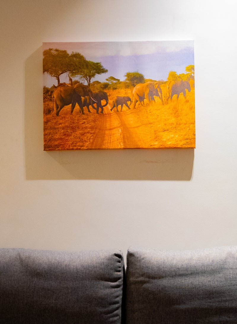 Elephants crossing the Savannah Canvas Wall Frame - Image 2