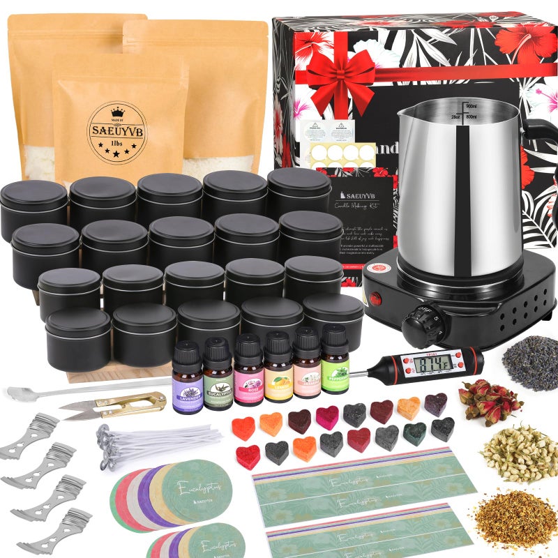 SAEUYVB Candle Making Kit, Candle Making Kit for Adults - DIY Starter Soy Candle Making Supplies-Including Soy Wax,Electric Stove,Melting Pot,Candle Wicks,Rich Scents,Stickers,Etc - Image 1