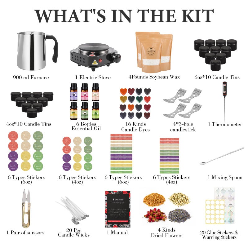 SAEUYVB Candle Making Kit, Candle Making Kit for Adults - DIY Starter Soy Candle Making Supplies-Including Soy Wax,Electric Stove,Melting Pot,Candle Wicks,Rich Scents,Stickers,Etc - Image 2