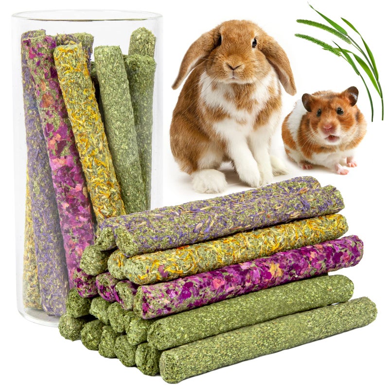 Sofier 32Pcs Timothy Hay Sticks 320g for Rabbit, Guinea Pig, Hamster - Natural Handmade Treats and Chews for Teeth - Chinchilla, Rat, Gerbil Toys - Image 1