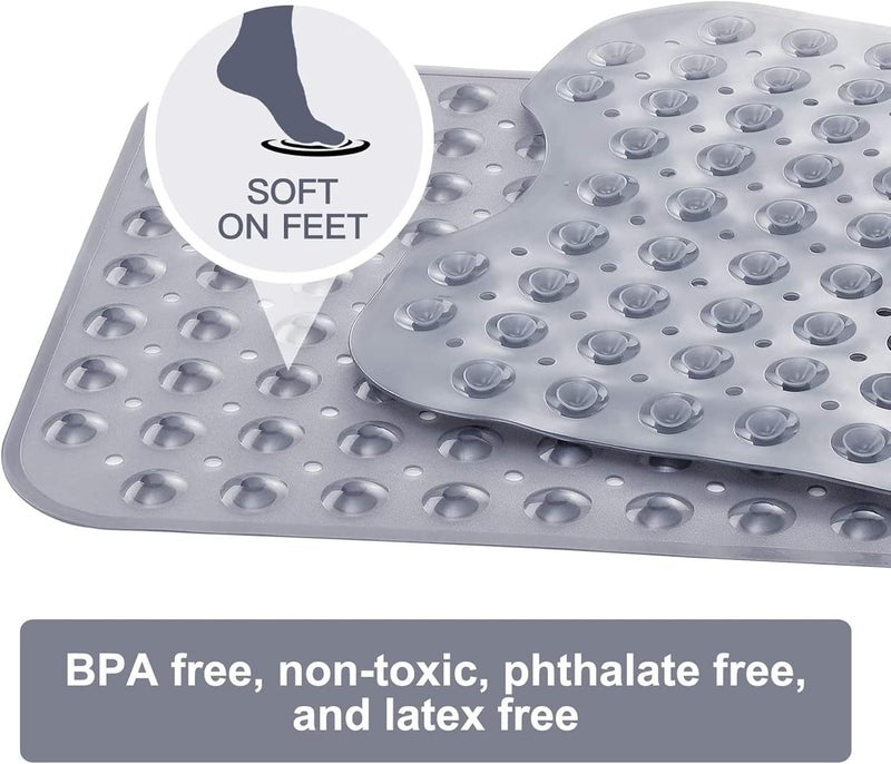 sulfar Non-Slip Bath Tub Shower Mat-40x16in Clear with Suction Cups and Drain Holes, Grey | Anti-Slip Surface for Safety | Durable, Easy to Clean PVC Material | Stylish Design for Modern Bathrooms - Image 4