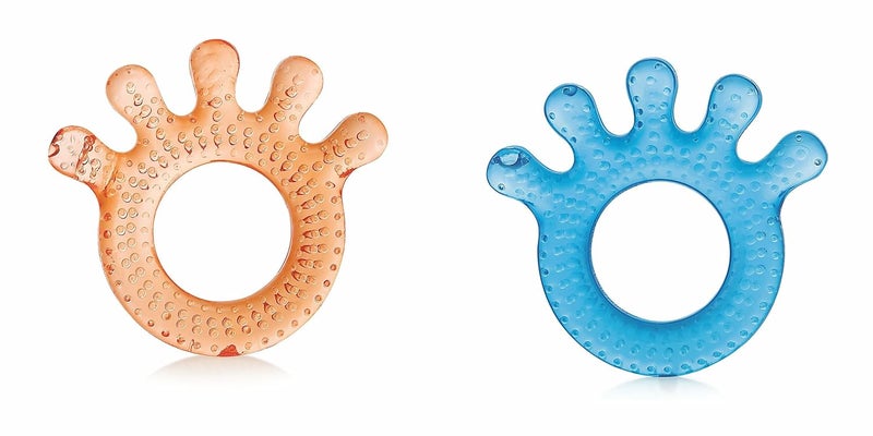 Beebaby Teethers for 6 to 12 Months BPA Free. Cooling Water Filled Baby Teether, Soft Teething Toy for Babies with Carry Case, Soothes Gums and Easy to Grip. 100% BPA, PVC Free. (Finger - Blue_Orange, Pack of 2) - Image 1