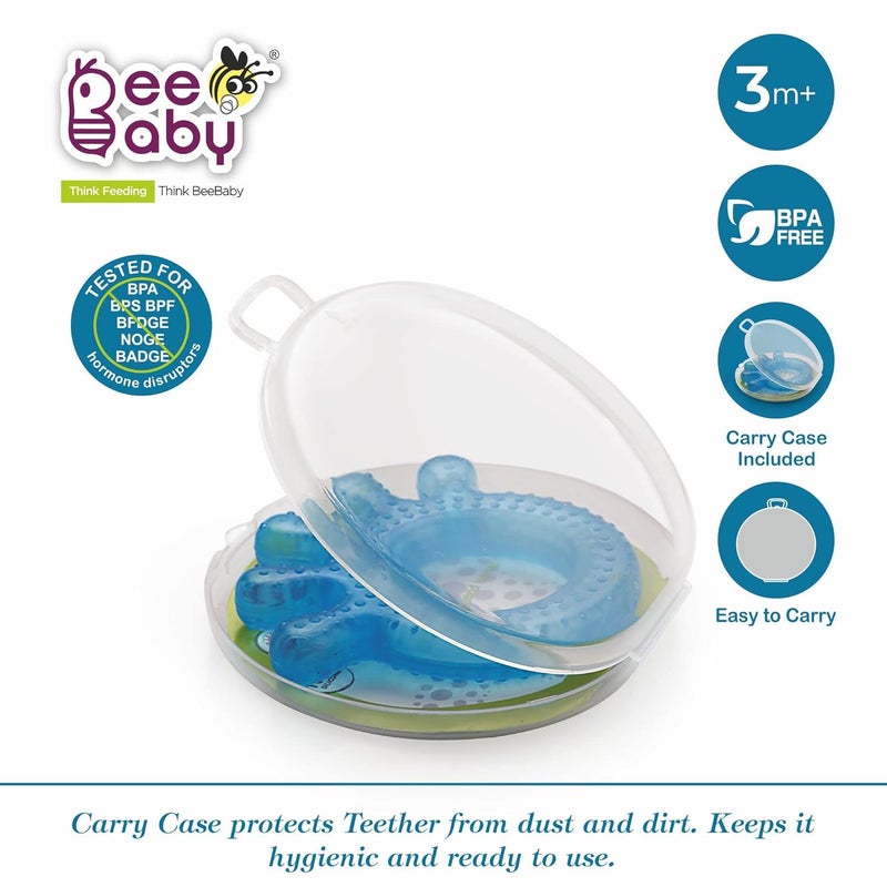 Beebaby Teethers for 6 to 12 Months BPA Free. Cooling Water Filled Baby Teether, Soft Teething Toy for Babies with Carry Case, Soothes Gums and Easy to Grip. 100% BPA, PVC Free. (Finger - Blue_Orange, Pack of 2) - Image 2