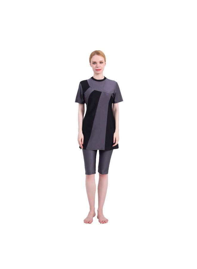 Generic Cross-border Muslim Muslim Swimsuit Women's Solid Color Conservative Swimsuit Three-piece Shorts Plus Size Hooded M129