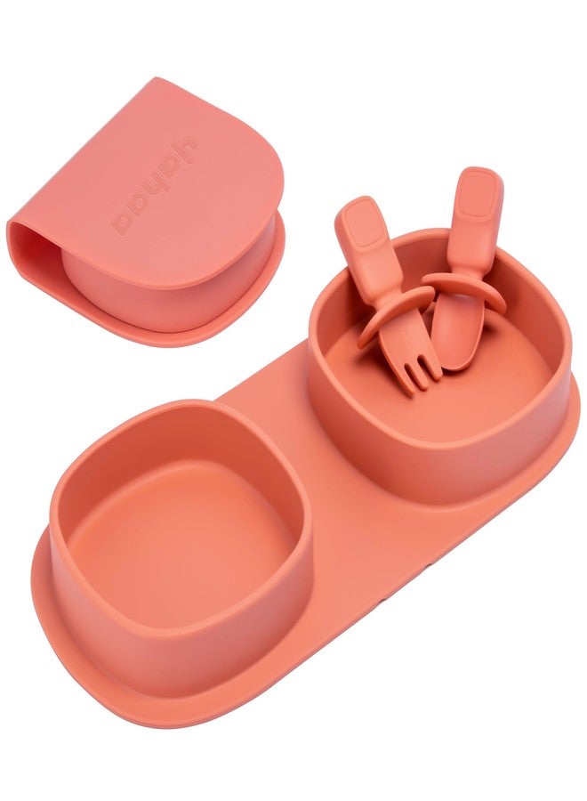 yahaa Silicone Foldable Novelty Dinner Plates, Baby Plates Travel Essential with Forks and Spoons, Microwave & Dishwasher Safe, Watermelon - Image 1