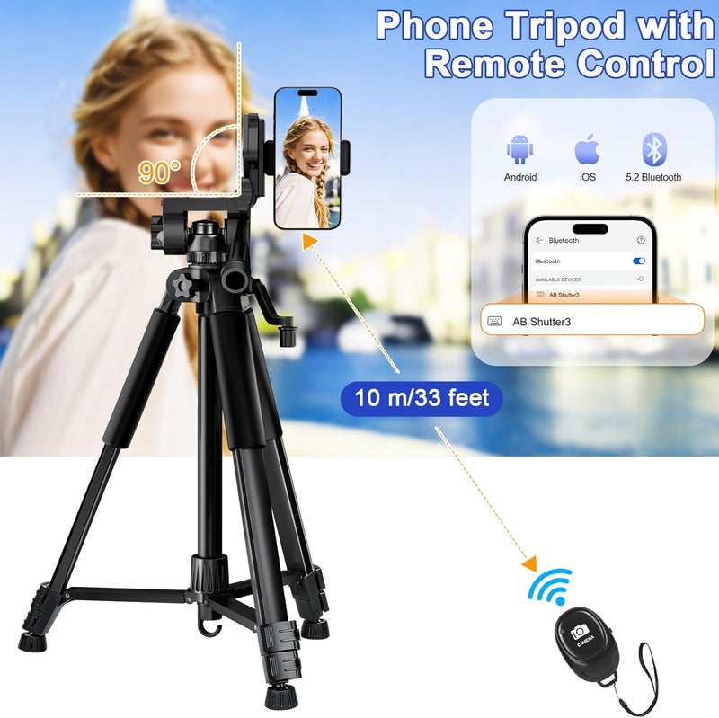 Eocean 168cm Camera Tripod Stand for DSLR and Mobile with Remote & Phone Holder - Image 4