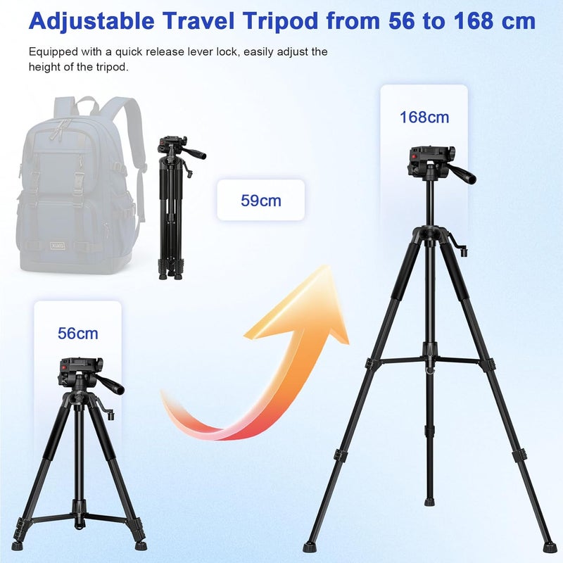 Eocean 168cm Camera Tripod Stand for DSLR and Mobile with Remote & Phone Holder - Image 2