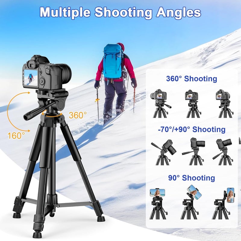 Eocean 168cm Camera Tripod Stand for DSLR and Mobile with Remote & Phone Holder - Image 3