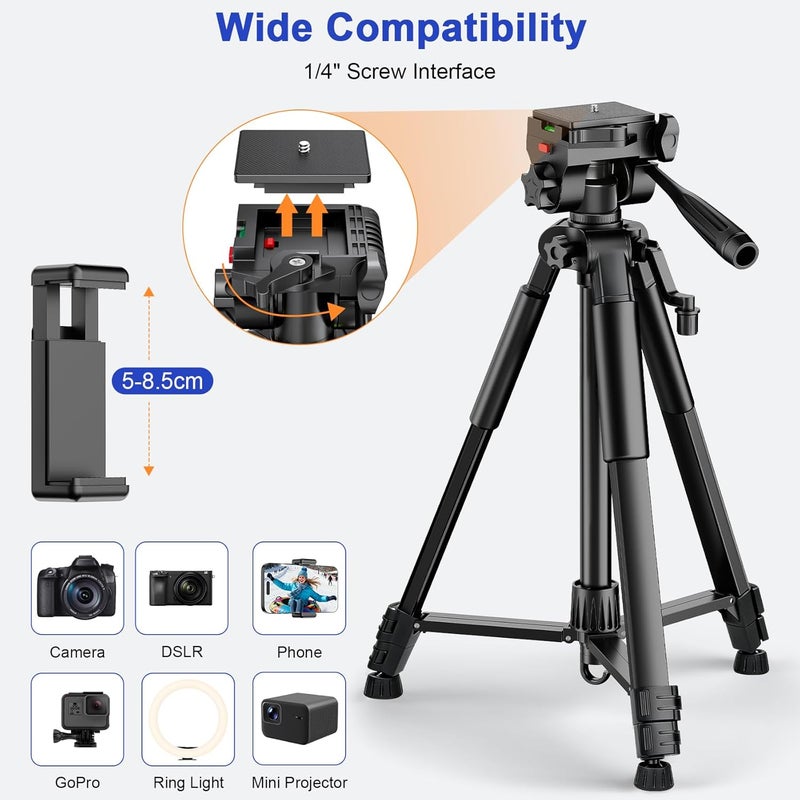 Eocean 168cm Camera Tripod Stand for DSLR and Mobile with Remote & Phone Holder - Image 5