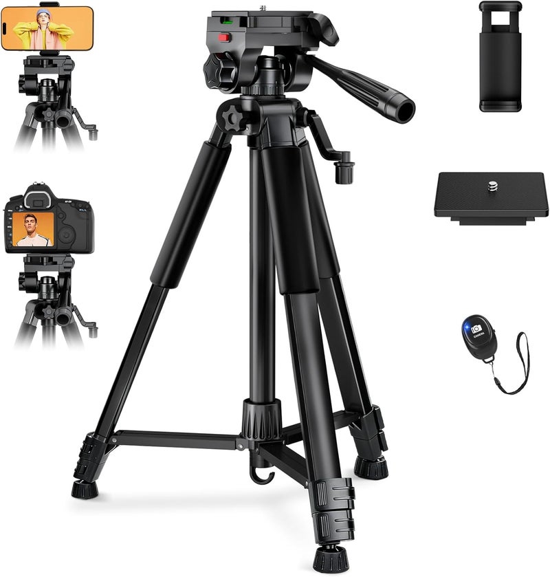 Eocean 168cm Camera Tripod Stand for DSLR and Mobile with Remote & Phone Holder - Image 1