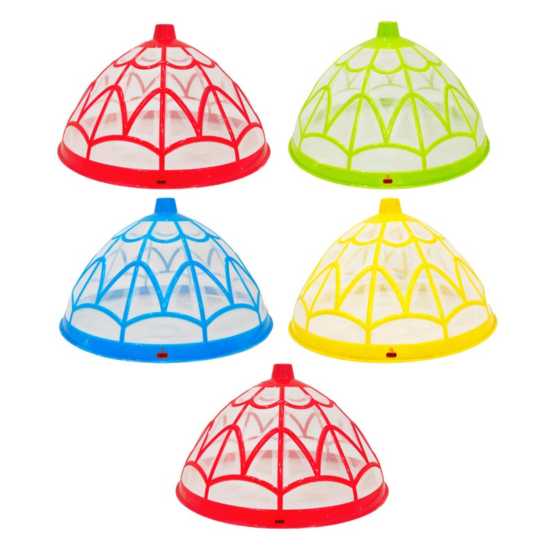 SNKM SNKM Food Cover Net Dome Plastic Round Shaped | Flies, Mosquitoes Other Insects | Kitchen Table Dinning Lid | Fruits, Vegetable Cover (Large, 33 CM/13 Inch Multicolour, Pack of 5)  - Image 1