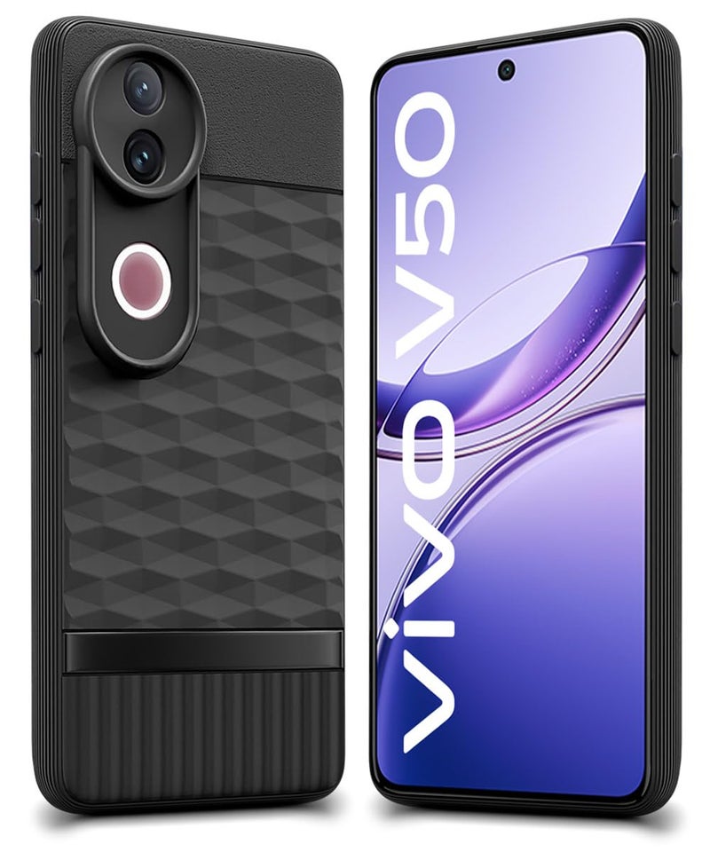 WOW IMAGINE Back Cover for iQOO Z10R 5G | Vivo V50 5G | V50e 5G | V50 5G Elite Edition | Vivo T4R 5G with Hexa Cube Design | Ultra Slim Soft Case | Inner Velvet Fabric | Flexible Mobile Case - Black - Image 1