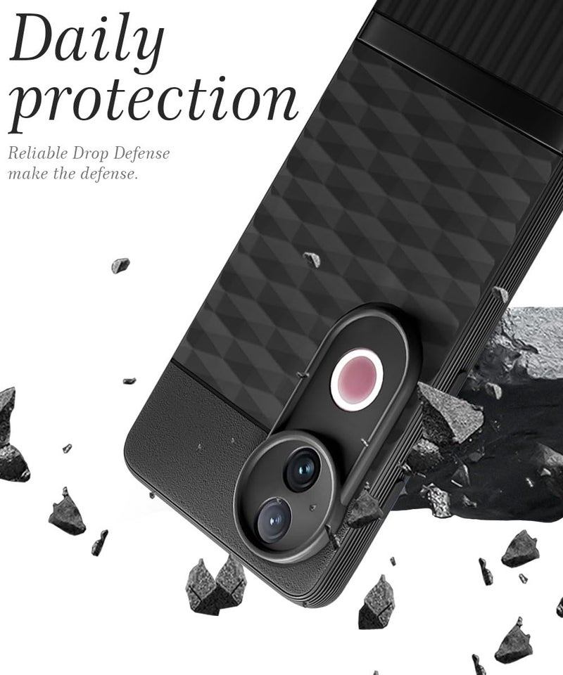 WOW IMAGINE Back Cover for iQOO Z10R 5G | Vivo V50 5G | V50e 5G | V50 5G Elite Edition | Vivo T4R 5G with Hexa Cube Design | Ultra Slim Soft Case | Inner Velvet Fabric | Flexible Mobile Case - Black - Image 3