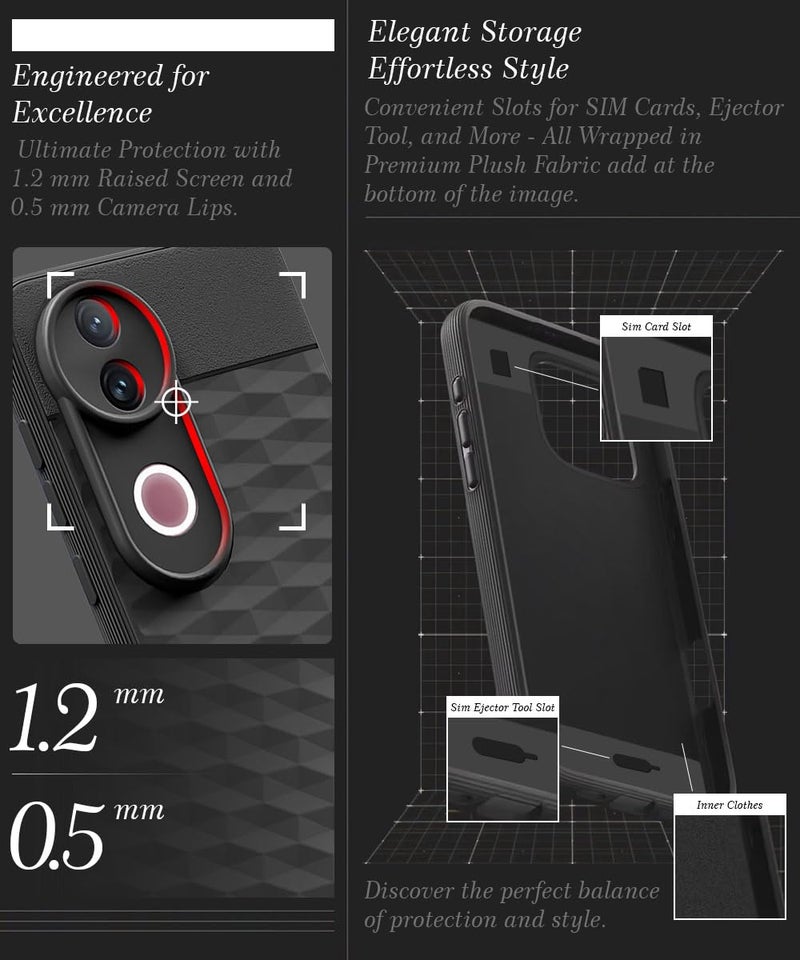 WOW IMAGINE Back Cover for iQOO Z10R 5G | Vivo V50 5G | V50e 5G | V50 5G Elite Edition | Vivo T4R 5G with Hexa Cube Design | Ultra Slim Soft Case | Inner Velvet Fabric | Flexible Mobile Case - Black - Image 4