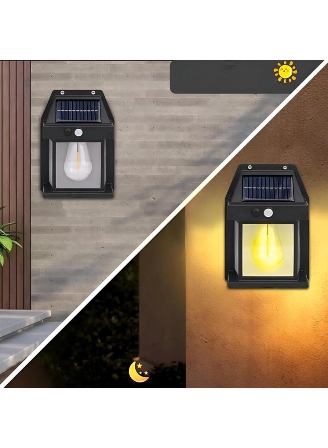 مصباح شمسي مع بطارية 1800 مللي أمبير للحائط - مقاوم للماء IP65 مع حساس حركة وضوء دافئ لتزيين الحديقة والفناء - Image 3