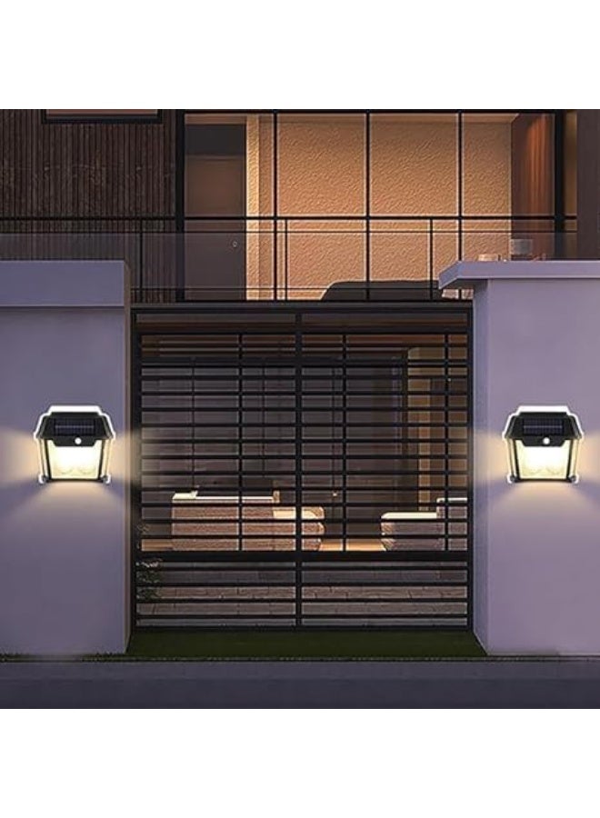 مصباح شمسي مع بطارية 1800 مللي أمبير للحائط - مقاوم للماء IP65 مع حساس حركة وضوء دافئ لتزيين الحديقة والفناء - Image 4