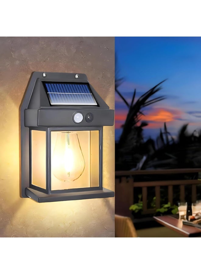 مصباح شمسي مع بطارية 1800 مللي أمبير للحائط - مقاوم للماء IP65 مع حساس حركة وضوء دافئ لتزيين الحديقة والفناء - Image 5