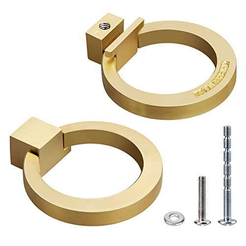 WEAVERBIRD 6Pack Brushed Gold Cabinet Ring Pulls,Zinc Alloy Furniture Drawer Pulls Hardware Cabinet Ring Kitchen Drawer Handles Rings,Drawers Jewelry Box Knobs Dressing Table Handle - Image 1