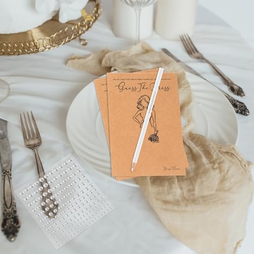 Sinload 30 Sets Guess the Dress Bridal Shower Games for Guests Include 30 Wedding Shower Games Cards 30 Water Soluble Pencils with Rose Pearl Gem Stickers Fun Wedding Party Favor Supplies - Image 5