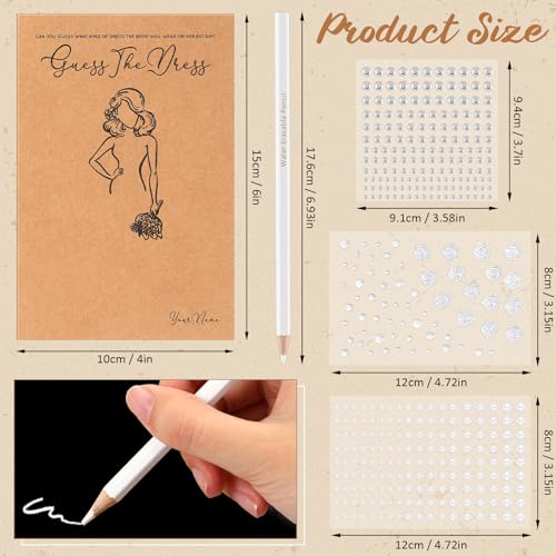 Sinload 30 Sets Guess the Dress Bridal Shower Games for Guests Include 30 Wedding Shower Games Cards 30 Water Soluble Pencils with Rose Pearl Gem Stickers Fun Wedding Party Favor Supplies - Image 2