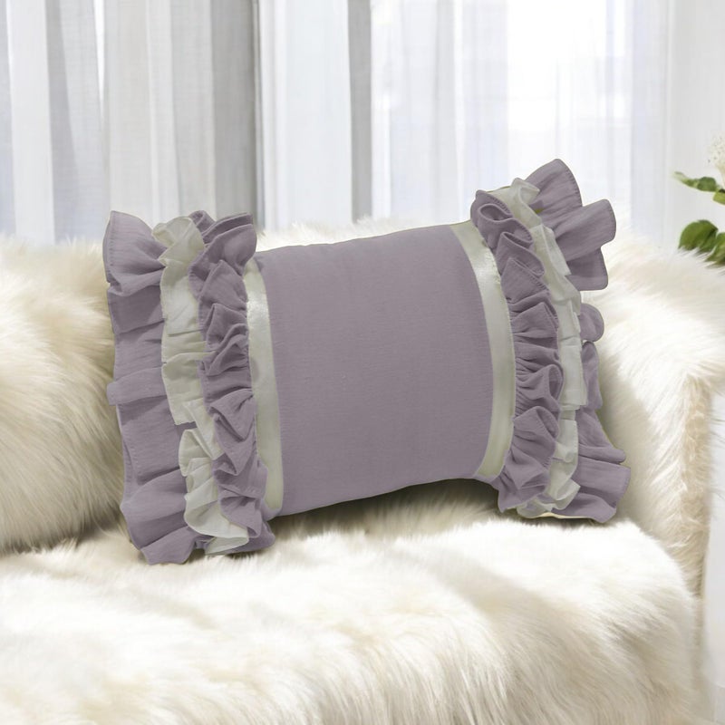 COOZLY Muslin Decorative Cushion with Frills and Cushion Insert | Muslin Fabric | Frill Cushions (Musk Lavender) - Image 5
