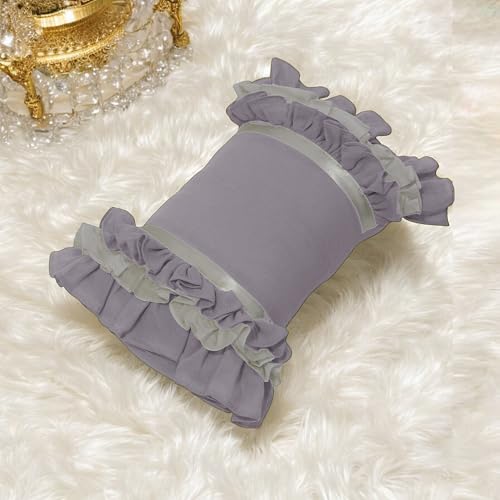 COOZLY Muslin Decorative Cushion with Frills and Cushion Insert | Muslin Fabric | Frill Cushions (Musk Lavender) - Image 3