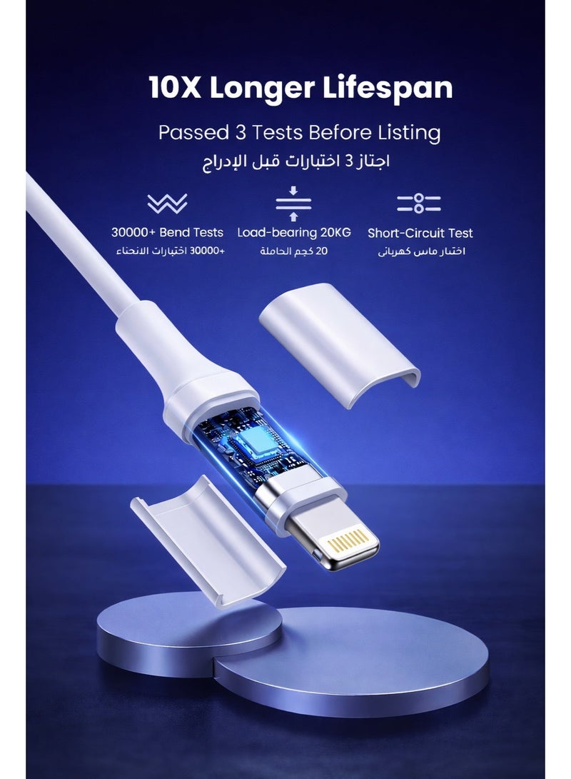 كيبل شاحن آيفون سريع – USB-C إلى لايتنينج PD 20W، متين 1 متر، جودة ممتازة، متوافق مع iPhone 8–14، iPad، AirPods، - Image 3