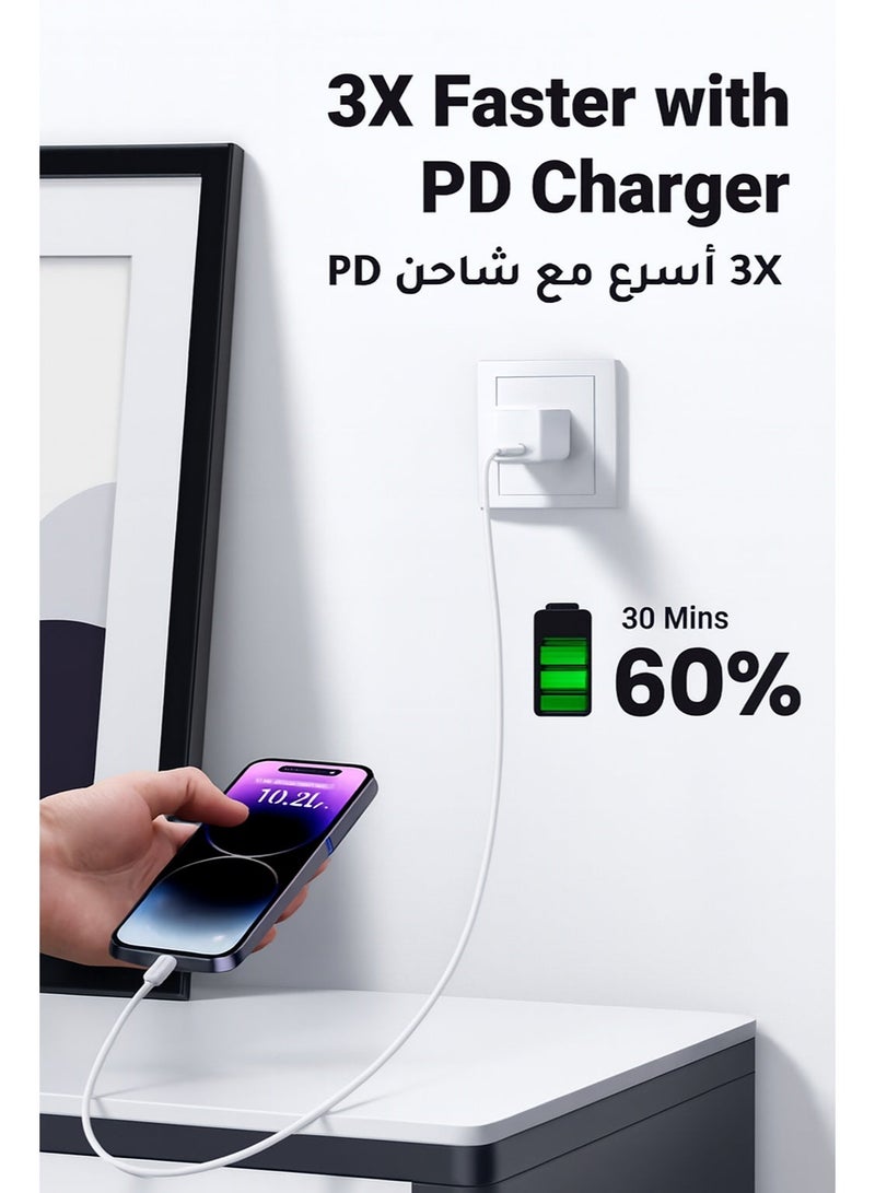 كيبل شاحن آيفون سريع – USB-C إلى لايتنينج PD 20W، متين 1 متر، جودة ممتازة، متوافق مع iPhone 8–14، iPad، AirPods، - Image 2