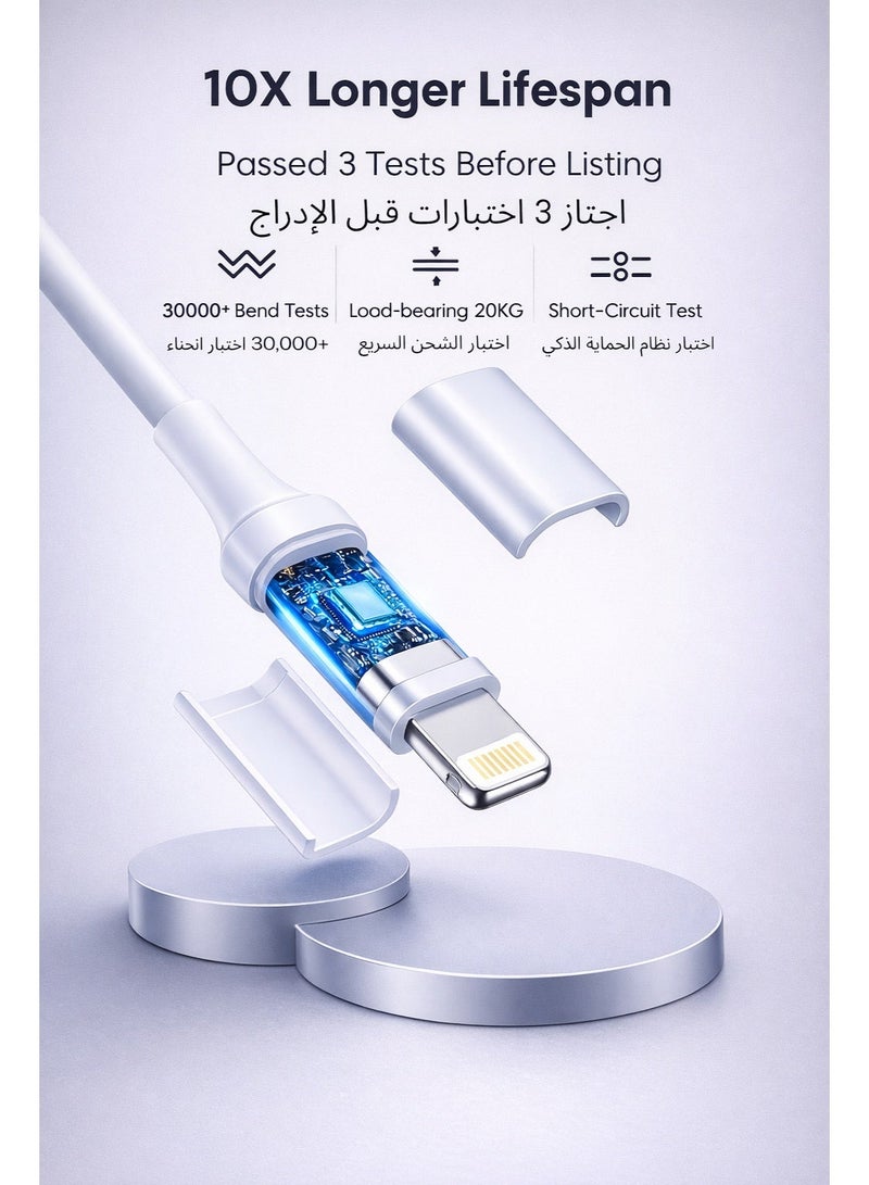 كيبل شاحن آيفون سريع – USB-C إلى لايتنينج PD 20W، متين 1 متر، جودة ممتازة، متوافق مع iPhone 8–14، iPad، AirPods، - Image 3