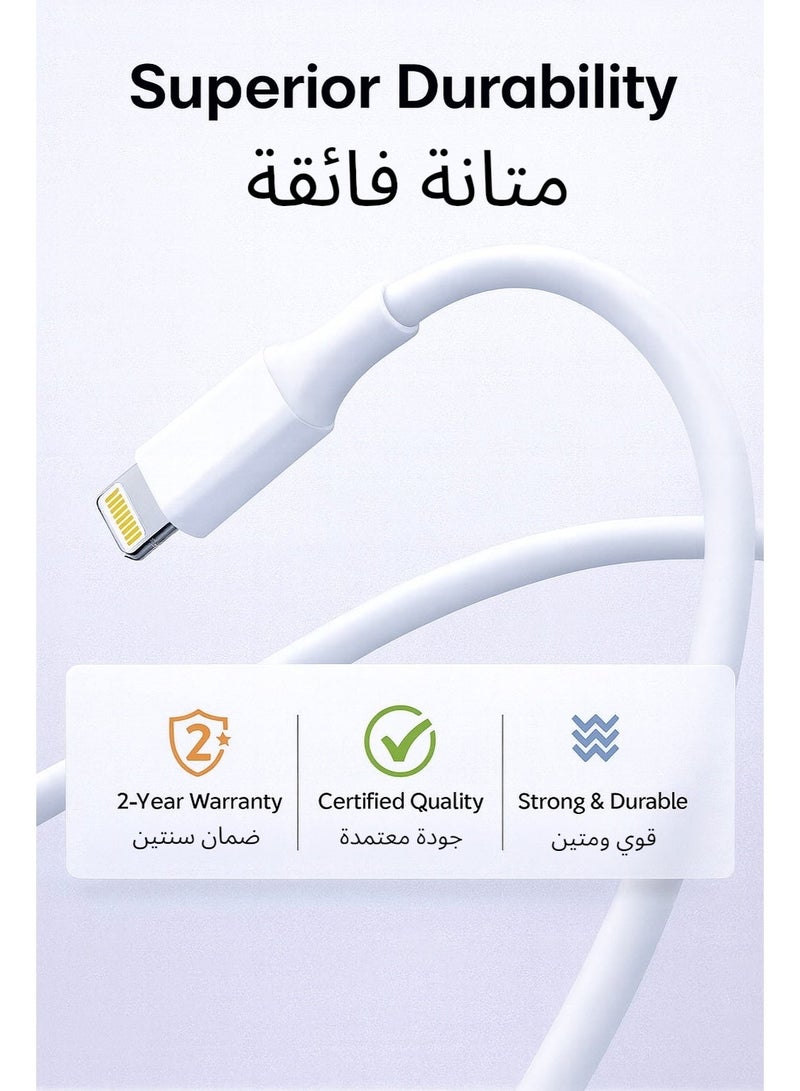 كيبل شاحن آيفون سريع – USB-C إلى لايتنينج PD 20W، متين 1 متر، جودة ممتازة، متوافق مع iPhone 8–14، iPad، AirPods، - Image 4