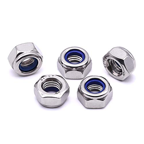 EASTLO M6-1.0 (50 pcs) Nylon Insert Hex Lock Nuts 304 Stainless Steel 18-8 Locknut, Bright Finish, DIN985 - Image 1