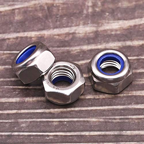 EASTLO M6-1.0 (50 pcs) Nylon Insert Hex Lock Nuts 304 Stainless Steel 18-8 Locknut, Bright Finish, DIN985 - Image 3