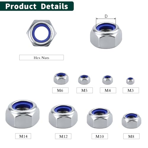 EASTLO M6-1.0 (50 pcs) Nylon Insert Hex Lock Nuts 304 Stainless Steel 18-8 Locknut, Bright Finish, DIN985 - Image 5