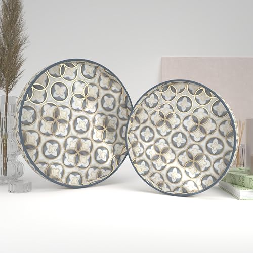 Castleite Ember Decorative Round Wooden Tray Set of 2 Handcrafted Trays for Serving, Use in Kitchen, Dining Table, Decor or Storage - Epoxy Resin Coated - Large, Small (Glacione) - Image 1